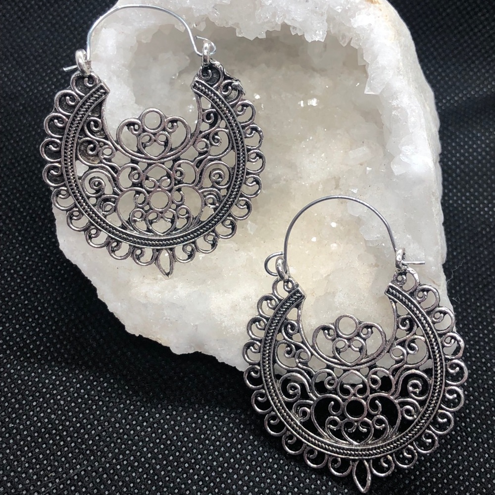 Silver Scroll Hoop Earrings